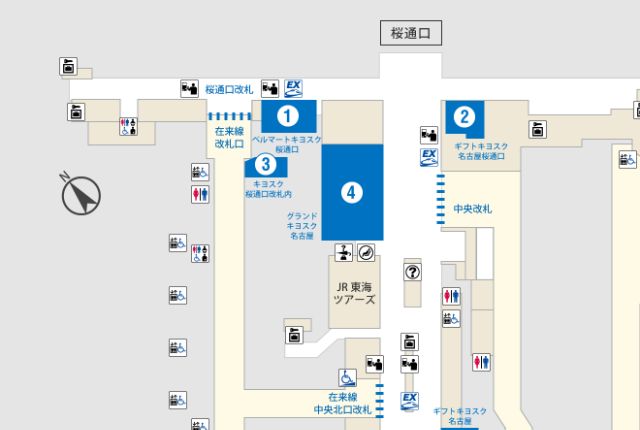JR名古屋駅構内の桜通口付近の地図のイメージ画像