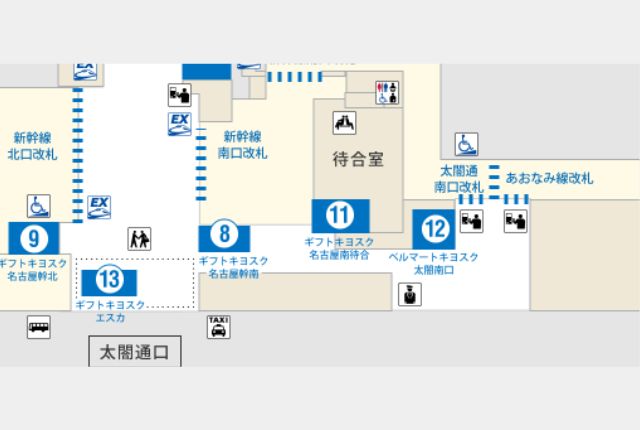 太閤通口の新幹線南口改札付近の構内地図のイメージ画像